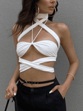Strap Detail Crop Halter Cami Top-Outfit