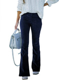 Color High Waist Slim-fit Flared Corduroy Elastic