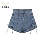 Shorts Jeans Side Drawstring Lacing High Waist Casual Fashion Vintage Self Cultivation Sexy Denim Hot Pants Ladies