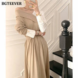 Stylish V-neck Patchwork Women A-line Dress Chic Full Sleeve Lace-up Long Female Dress Elegant Spring Dress
