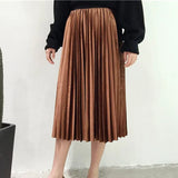 2020 Women Long Metallic Silver Maxi Pleated Skirt Midi Skirt High Waist Elascity Casual Party