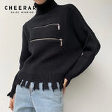 Turtleneck Sweaters For Women Fashion Pullovers Fall 2021 Black Fringe Roll Neck Knit Sweater Knitwear Desinger