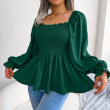 Shooting 2025 Spring And Summer Leisure Wood Ear Side Collar Long-Sleeved Chiffon Sweater Explosion Of Women's