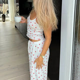 Strawberry Printed Tank Top And Straight Leg Pants Pyjamas Two Piece Set-Outfit