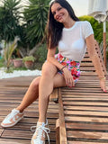 Zingj Wool Chic White Elegant Striped See Through Women Tops Outfits Short Sleeve T-Shirts Tees Skinny Club Party Clothes 211-1-Outfit