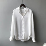 2021 Womens Clothing Silk Shirt Vintage Blouse Women Sheer Top Women Long Sleeve Dress Shirt Plus Size Woman