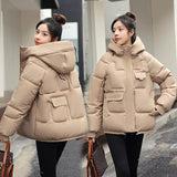 New 2022 Women Short Jacket Winter Thick Hooded Cotton Padded Coats Female Korean Loose Puffer Parkas Ladies
