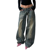 Zingj Wind Do Old Wash Water Division Casual Jeans Low Waist Straight Tube Loose Show Thin Casual