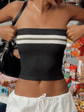 Knit Striped Bandeau Crop Top- Outfit