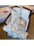 Summer Midi Dress Women Elegant Sexy Floral Sleeveless French Vintage Strap Dress Woman Fairy Bodycon Beach Party