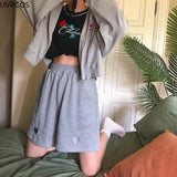 Casual Heart Shape Sports Shorts Women Cute Preppy Style Loose Wide Leg Short Pants Girl Student High Waist Sweet