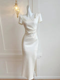 Small White Dress Engagement Dress 2025 New Simple Trend Of The Set Of Cream Design White Square Collar Daily
