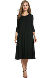 Women Round Neck Shirt Half Sleeve Solid Long Skirt Color Wide Hem