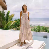 Zingj Years Fresh And Sweet Wind Spring And Summer Striped Print One Word Tie Dress
