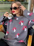 Temperament Women's Loose Lazy Languid Mushroom Prints Sleeve Sweater Women's Autumn
