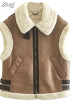 Women 2023 Autumn New Fashion Fur In One Waistcoat Vintage Sleeveless Female Vest Coat Chic