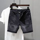 Black Denim Shorts Men's Summer Slim Retro Mids Pants Gradient Elastic Five-Point