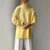 2022 Blue Turtleneck Loose Knitted Sweater Top Women Long Sleeve Jumper Autumn Winter Basic Oversized Casual