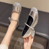 Fragrant Wind Thin Height Retro French Single Shoes Small Fragrant Wind Silver Lily One Word Temperament Light-Mouthed Mary Treasure