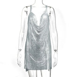 see through slip Metal Rhinestone mini Summer Dress women goth gown backless glitter Night Club party dress evening
