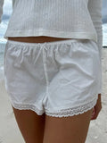 Women Summer Loose Casual Shorts Solid Color Elastic Waist Lace Trim Lounge Short Pants Party Beach Streetwear