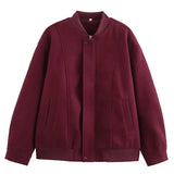 Burgundy Solid Baseball Jacket- Outfit