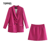 Womens blazer two piece suit set double breasted jacket blazer 2021 spring ladies formal