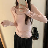 Collar Spice Girl Shoulder Long-Sleeved T-Shirt A New Autumn Style Slim And Thin Bottomed Shirt With A Pure Desire