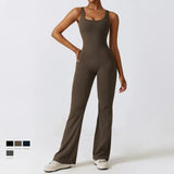 Hollow Backless Scrunch Gym Flare Jumpsuit Sport Leisure Women 1 Piece Clothing Yoga Dance Jump Suit Black Fitness