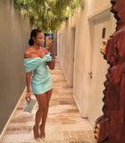 Birthday Off The Shoulder Homecoming Dresses Tiffany Blue Mini Bowknot Party Dress