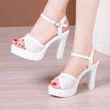 Fish Mouth Sandals Women's Summer New Leuky Waterproof Waterproof Thick-Soled Thick Heel Sandals Large-Size High-Heeled