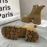 Ankle Leather Women Flat Platform Short Boots Ladies Shoes Fashion Autumn Winter Boots Women Shoes Platform