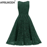 Sumer Lace Party Dress Green Red Blue Hollow Out Sleeveless Bodycon Solid Big Swing Casual Dresses Fairy Robe