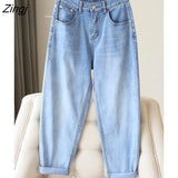 S-5XL 2022 Spring Fashion Loose Boyfriend Mom Jeans Women Blue High Elastic Waist Denim Long Harem Pants