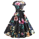 Women Summer Dress Vintage Floral Print Rockabilly Dress Robe Femme Sundress Vestidos 2022 Polka Dot Party