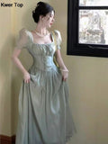 Elegant Single Breasted Party Dress Women A-line Lace Up Summer Prom Robe Korean Princess One Piece Vestidos Mujer
