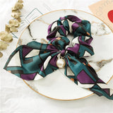 Chiffon Bowknot Silk Hair Scrunchies Women Pearl Ponytail Holder Hair Tie Hair Rope Rubber Bands Headwear Hair