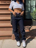 Waist Jeans Women Baggy Jeans 2021 New Fashion Straight Leg Pants Y2k Denim Trousers Loose Blue Washed Mom Low Rise