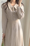 Autumn 2023 Woman Dress Girls Party Female Vintage Dress Plaid Buttons Long Sleeve Women Dresses Long Shirt Robe