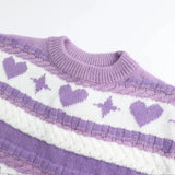 Purple Heart Print Stripe Sweater- Outfit