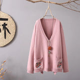 and autumn fashion ladies new sweater cardigan women loose embroidery printing long-sleeved v-neck knitted sweater
