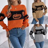 And Winter Live Halloween-Themed Pumpkin Head Bumpy Long-Sleeved Sweater Women's