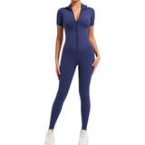 Zingj Abdomen Design Zipper Short Sleeve Yoga Jumpsuit Women Wear Fitness Sports Tights 50320-Outfit