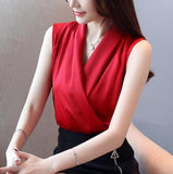 Artificial Silk Blouses Women Wear to Work Chiffon Shirts Plus Size Femme Blusas White Red Black Pink Ladies Satin