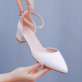 Cm Thick Heel Tip Small White Shoes Low Thick Heel In Hollow Sandals Spring Square Heel Women's Shoes White Bridal
