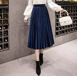 Winter Velvet Skirt High Waisted Skinny Large Swing Long Pleated Skirts Metallic Plus Size 3XL Midi