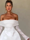 Lace Off-shoulder Patchwork Solid Mini Dress- Outfit