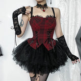 Autumn New Sexy Hot Girl Blouse Dark Style Slim Christmas Red Plaid Vest