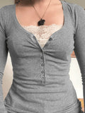 Lace Buttoned Long Sleeve Tee-Outfit