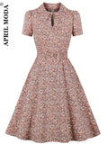 Arrival Robe De Cocktail 50s Women Dresses Summer Retro Floral Print V-Neck Flared Swing A-Line Dress Knee-length